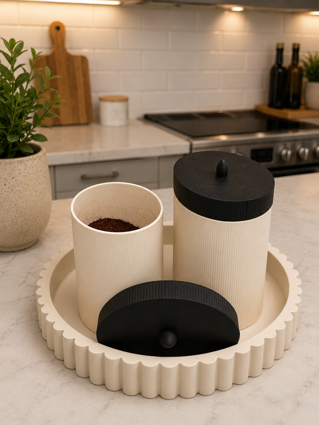 Modern Minimalist Coffee Canister Set with Tray