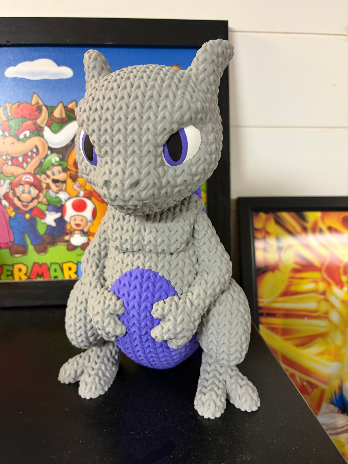 Mewtwo-Inspired Knitted 3D Printed Figure | Pokémon Collectible | Cute Gaming Desk Decor