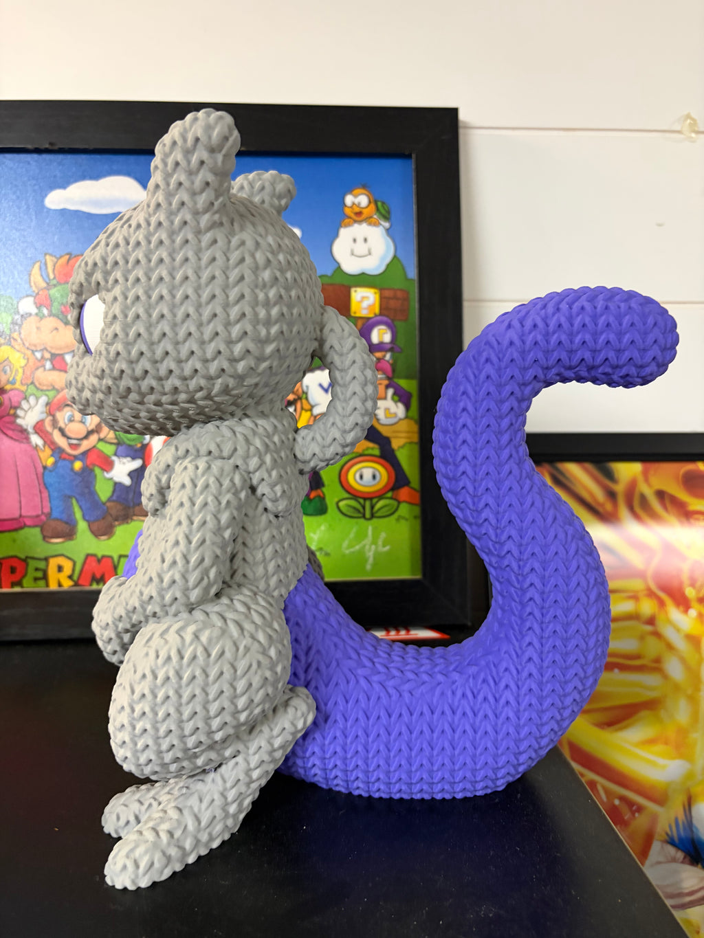 Mewtwo-Inspired Knitted 3D Printed Figure | Pokémon Collectible | Cute Gaming Desk Decor
