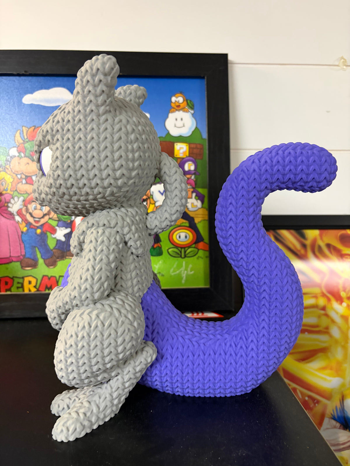 Mewtwo-Inspired Knitted 3D Printed Figure | Pokémon Collectible | Cute Gaming Desk Decor