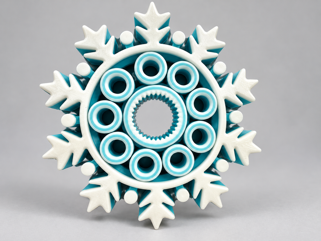 Turquoise and white snowflake fidget toy