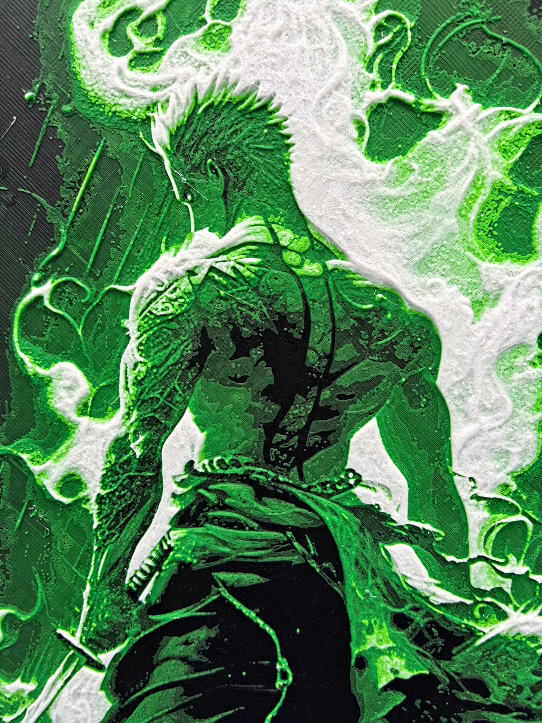 Close-up of Zoro HueForge layered texture