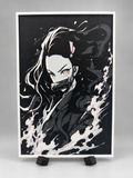 Framed Nezuko HueForge fan art on display stand