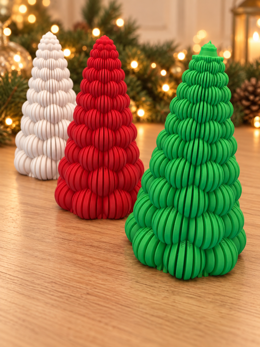 Red, green and white Christmas tree decorations alternate view