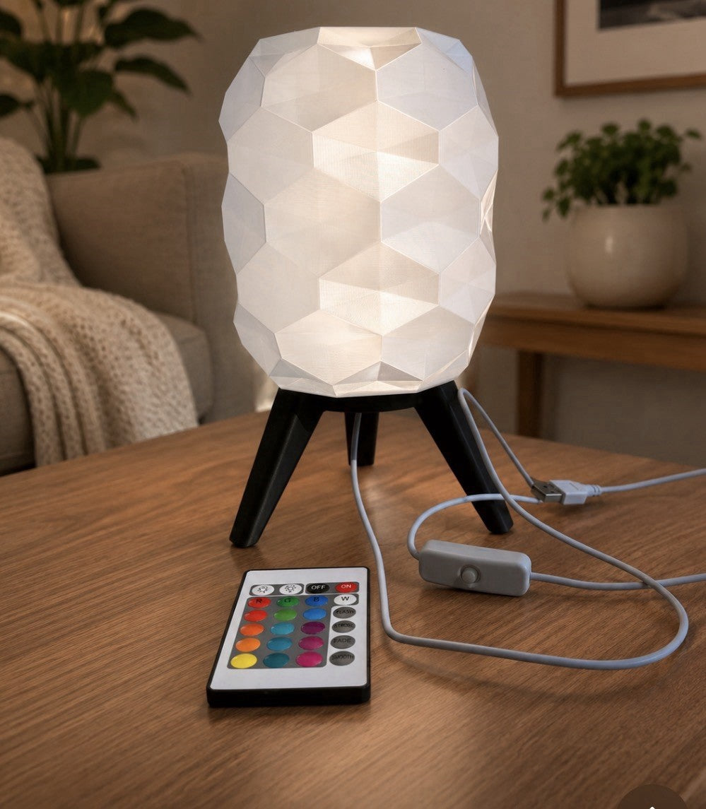 Geometric LED Multicolor Color-Changing Table Lamp w/ Remote & Switch, Corded