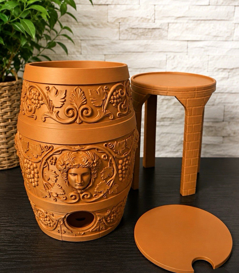 3L Vintage Barrel/Keg Plastic Liquor Dispenser w/ Stand & Lid Brown-3D print