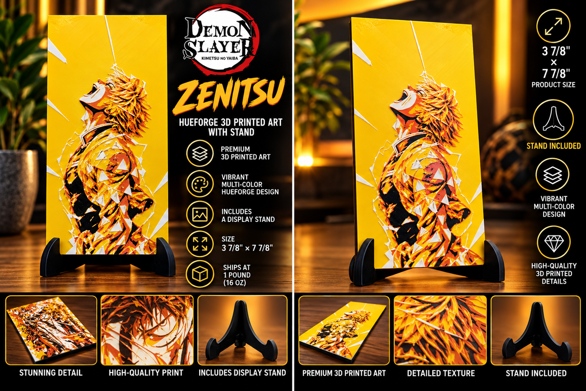 Zenitsu HueForge promotional template with black stand included